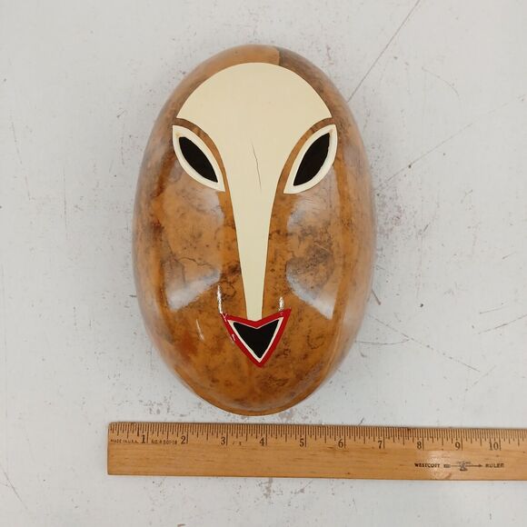 Wood Face Mask Hand Painted Tribal Folk Art Wall Hanging Decorative 9” ~ Signed - Picture 9 of 11